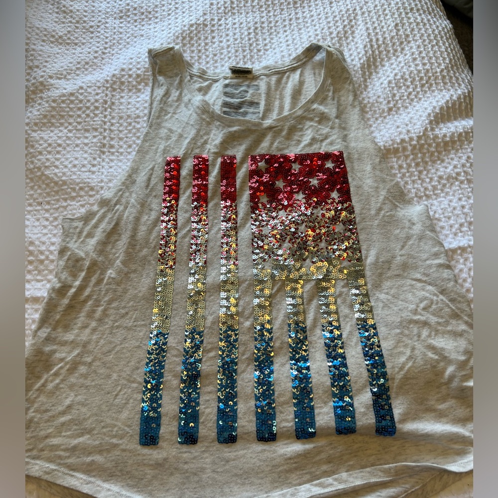 Victoria’s Secret pink flag, sequin tank top